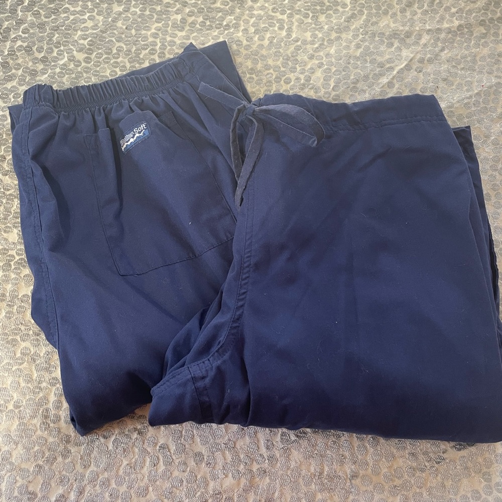 2 pairs XL Butter-Soft navy scrubs pants. Drawstring.